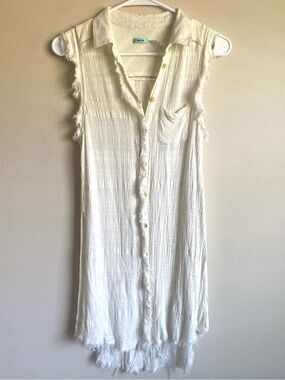 Kimchi Blue Cream Gauze Tunic Dress Raw Edge Linen Blend Boho Beach Size S